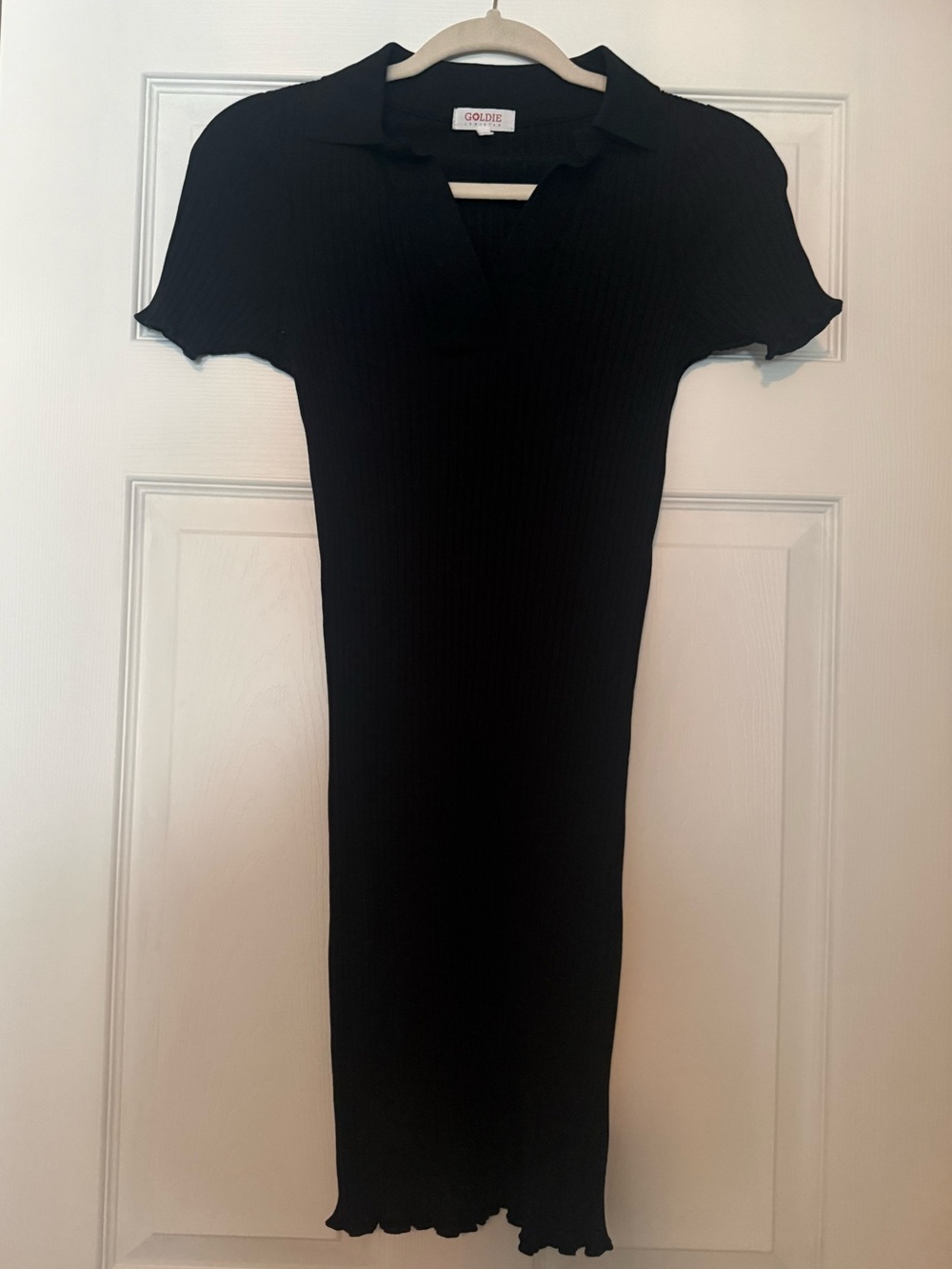 Goldie Black Ribbed Polo Collar Midi Dress Size XS NWOT